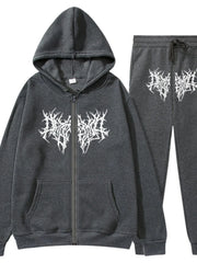 Men's Full Size Zip Up Long Sleeve Hoodie and Pants Set Plus Size Dark Gray / S