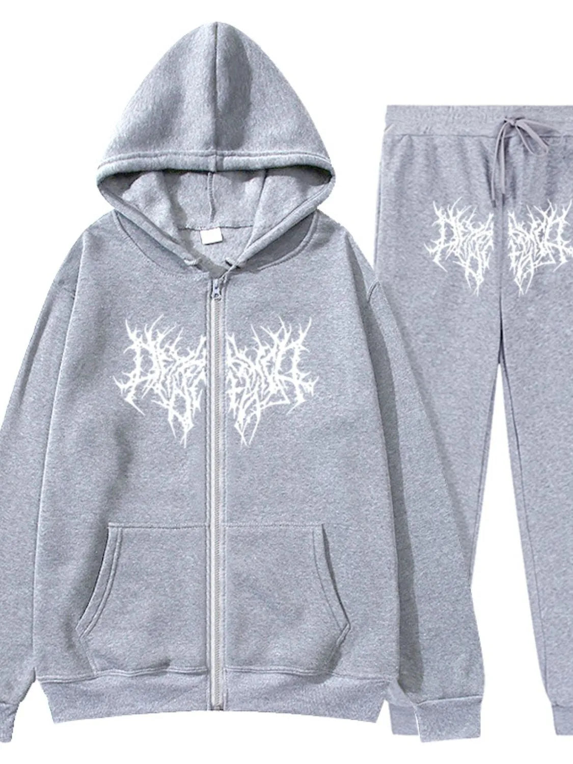 Men's Full Size Zip Up Long Sleeve Hoodie and Pants Set Plus Size Gray / S