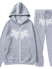 Men's Full Size Zip Up Long Sleeve Hoodie and Pants Set Plus Size Gray / S