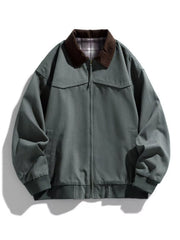 Men's Full Size Zip Up Long Sleeve Jacket Plus Size Gray Green / S