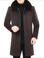 Men's Fur Collar Button Up Overcoat Camel / 175
