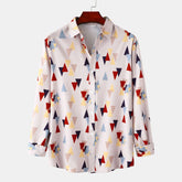Men's Geometric Triangle Print Casual Button-Up Shirt Multicolor / S