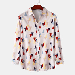 Men's Geometric Triangle Print Casual Button-Up Shirt Multicolor / S