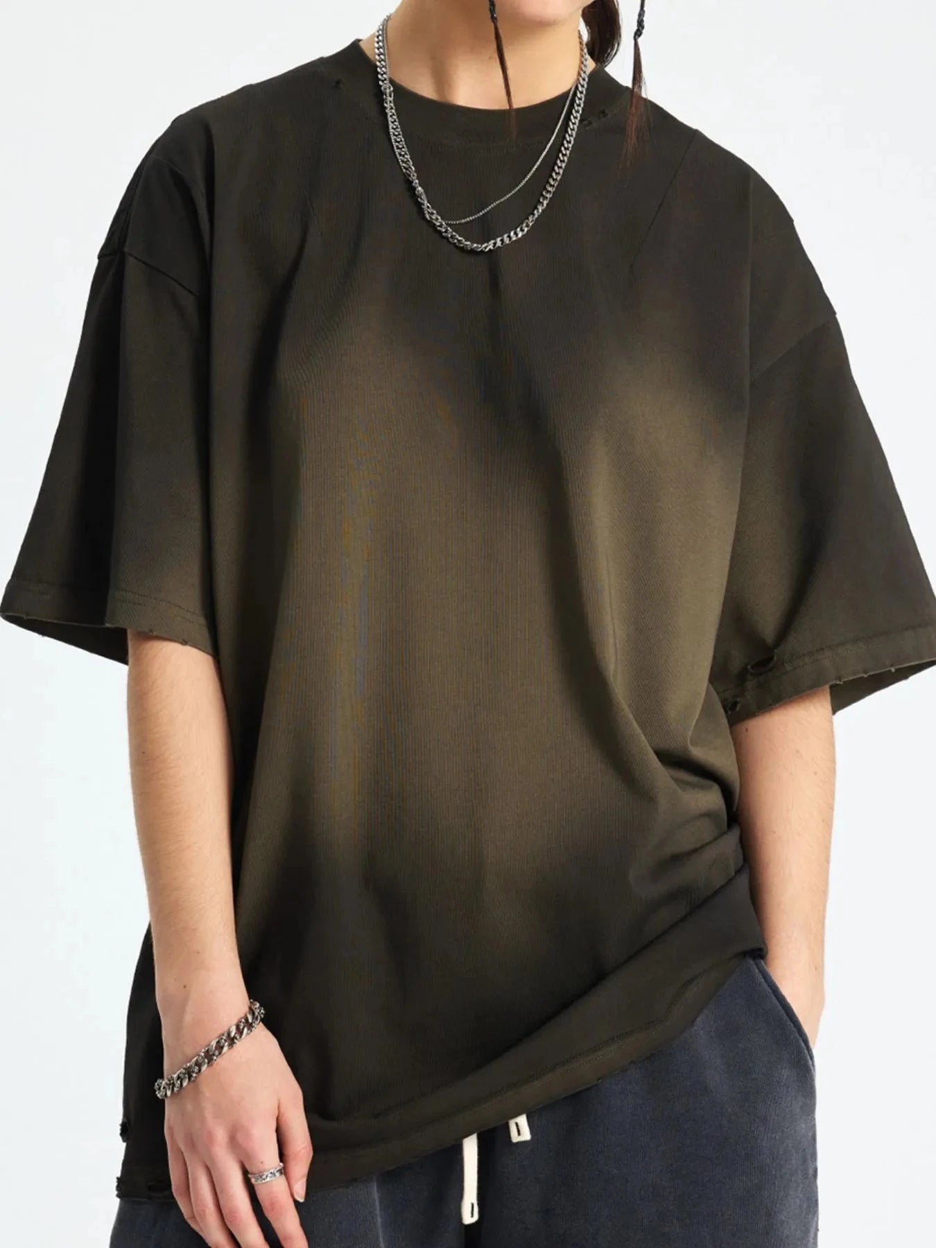 Men's Gradient Round Neck Short Sleeve T-Shirt Washed Black And Green / S