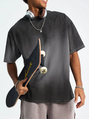 Men's Gradient Round Neck Short Sleeve T-Shirt Washed Black Gray / S