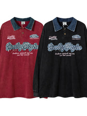 Men's Graphic Long Sleeve Oversized Polo