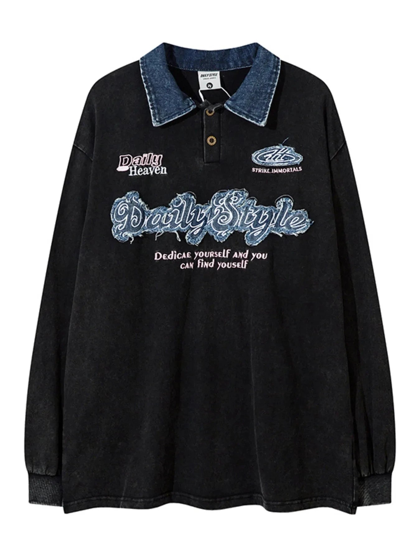 Men's Graphic Long Sleeve Oversized Polo Black / M