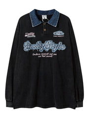 Men's Graphic Long Sleeve Oversized Polo Black / M