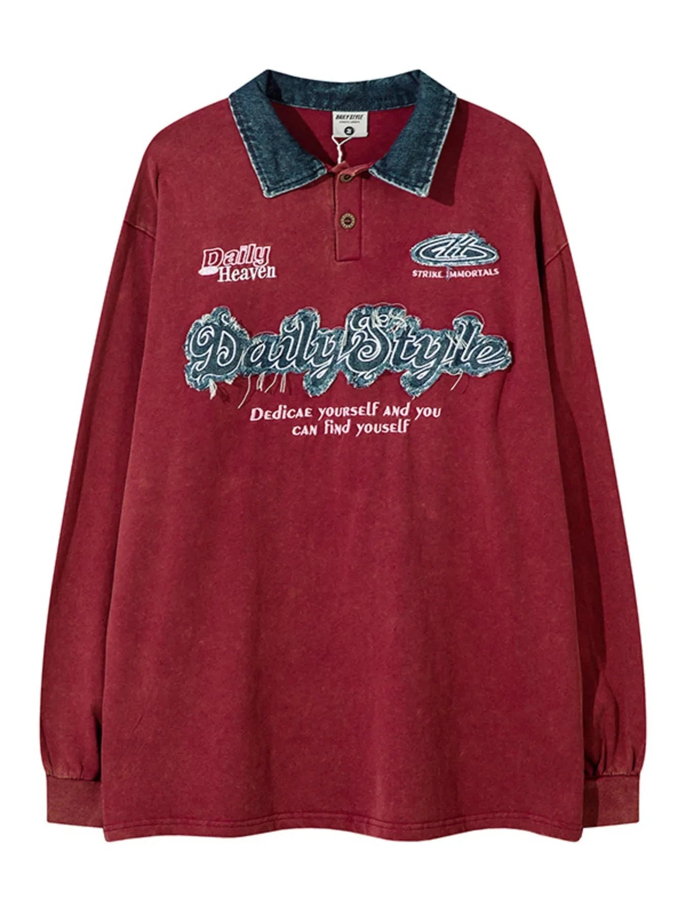 Men's Graphic Long Sleeve Oversized Polo Red / M