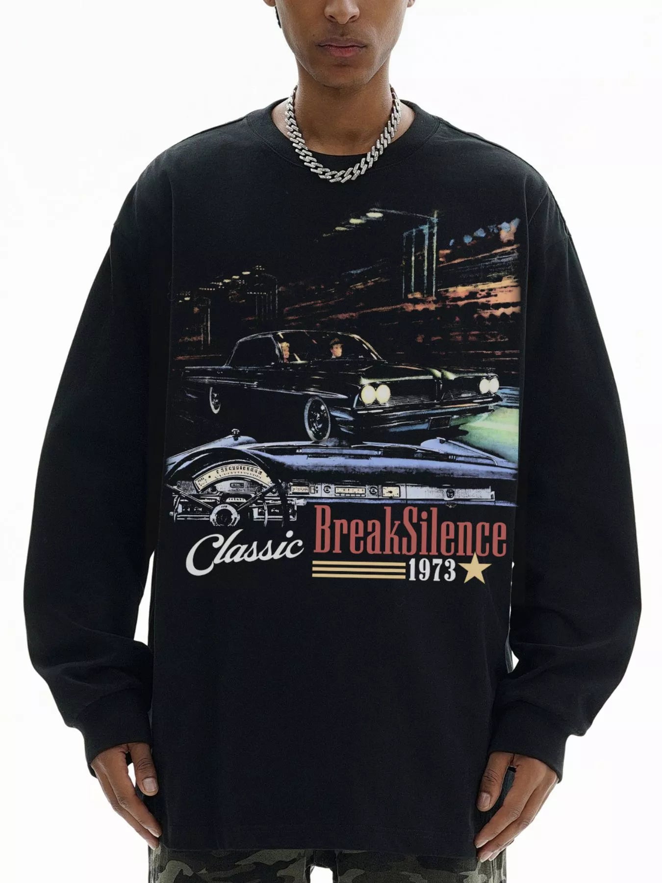 Men's Graphic Long Sleeve Sweatshirt Black / M