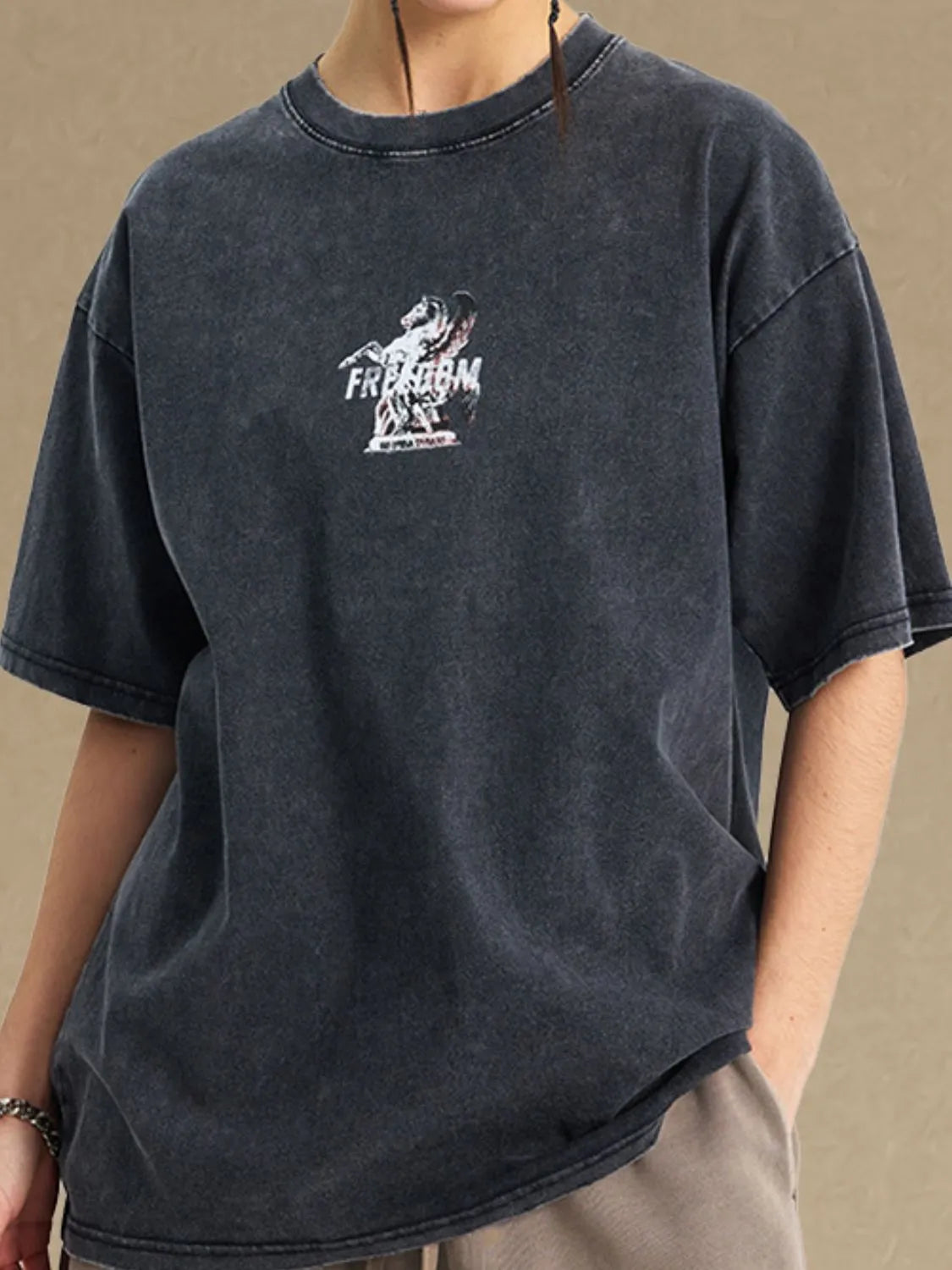 Men's Graphic Round Neck Half Sleeve T-Shirt Black / 2XL