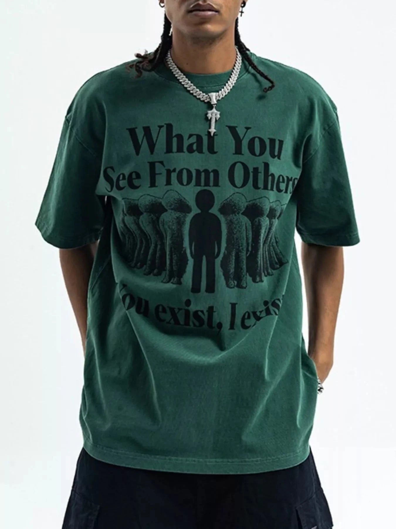 Men's Graphic Round Neck Half Sleeve T-Shirt Dark Green / S