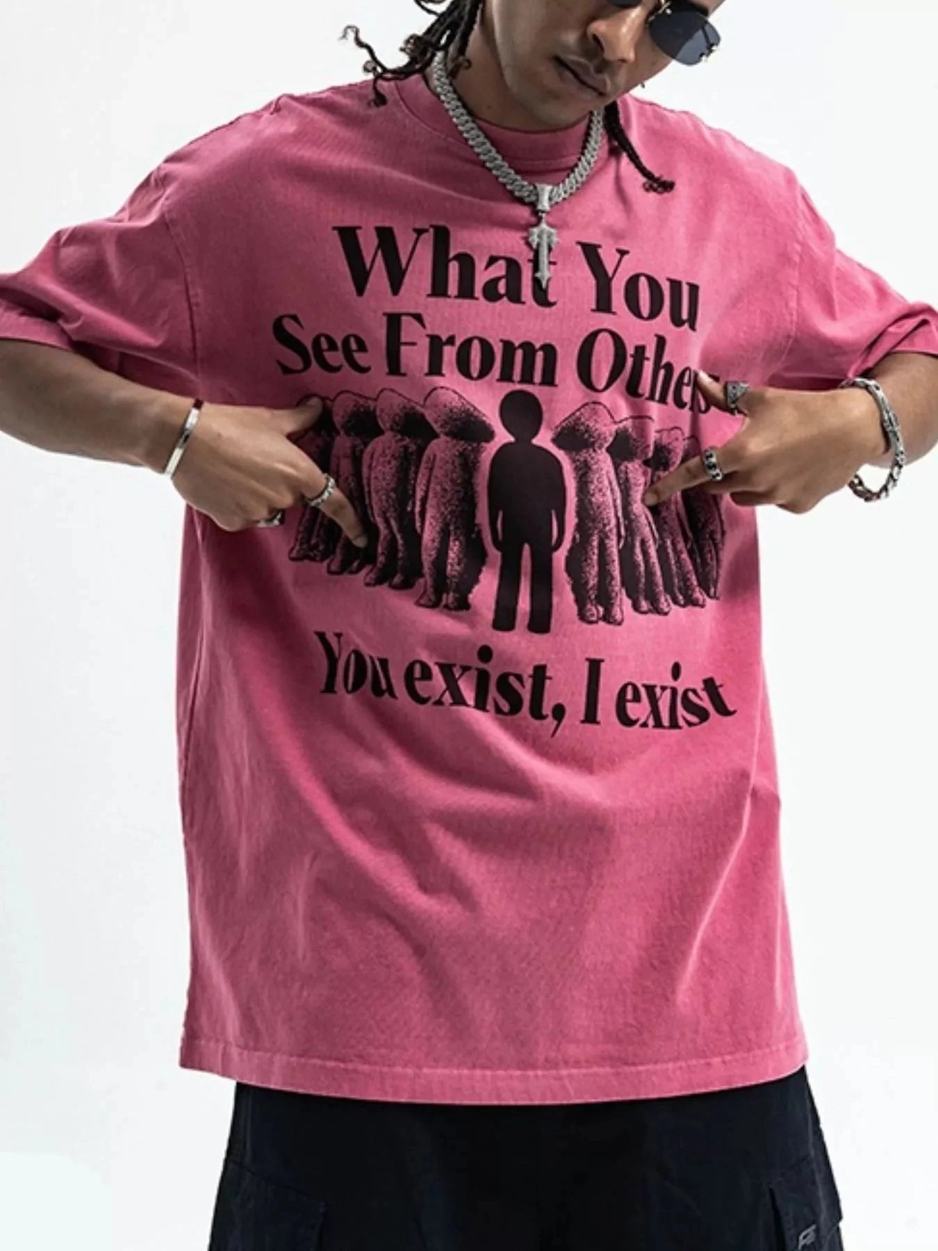 Men's Graphic Round Neck Half Sleeve T-Shirt Pink / S