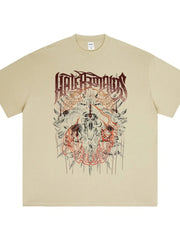 Men's Graphic Round Neck Short Sleeve T-Shirt Khaki / XS