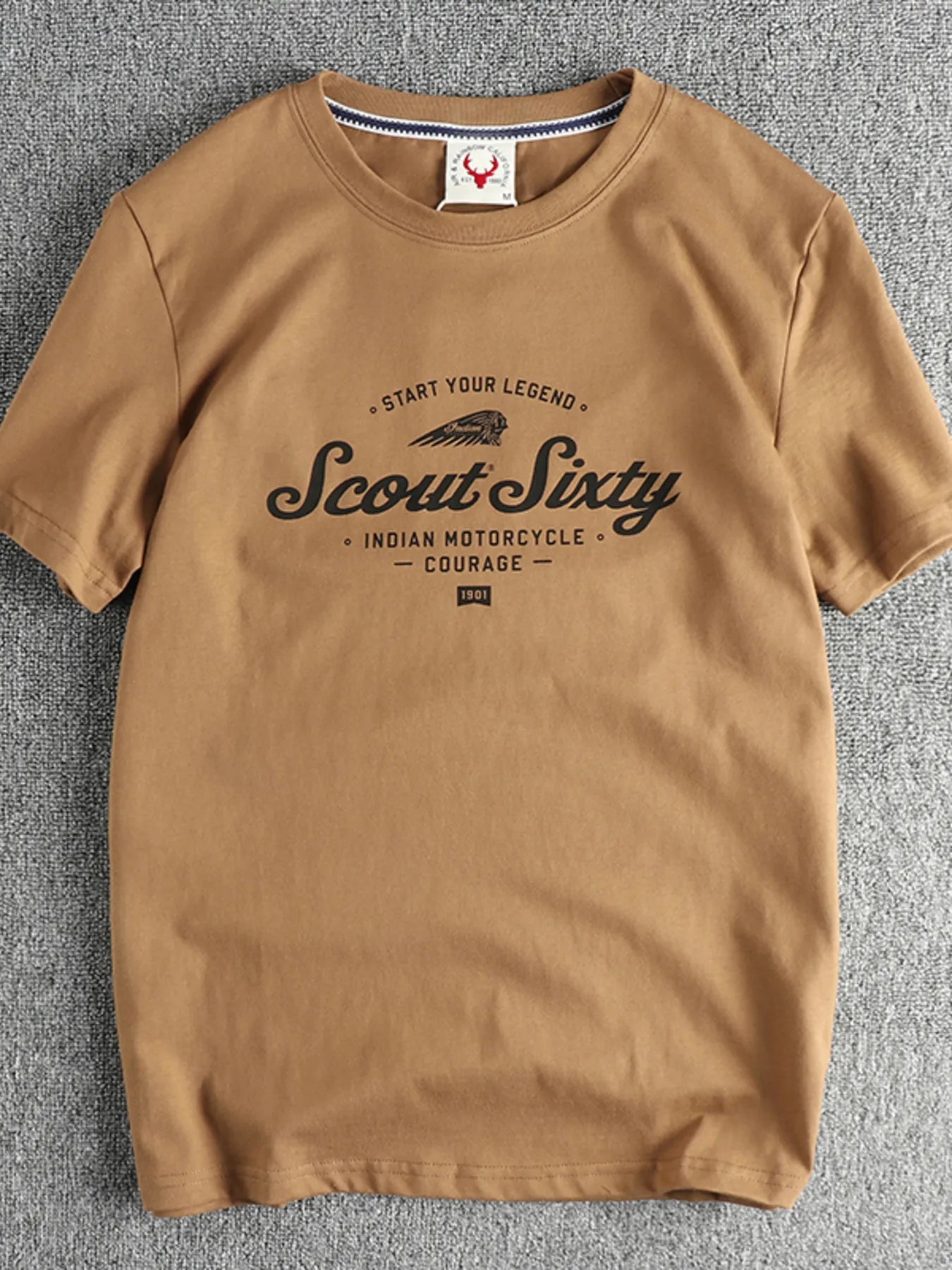 Men's Graphic Round Neck Short Sleeve T-Shirt Light Coffee / M