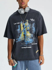 Men's Graphic Round Neck Short Sleeve T-Shirt Vintage Black / S