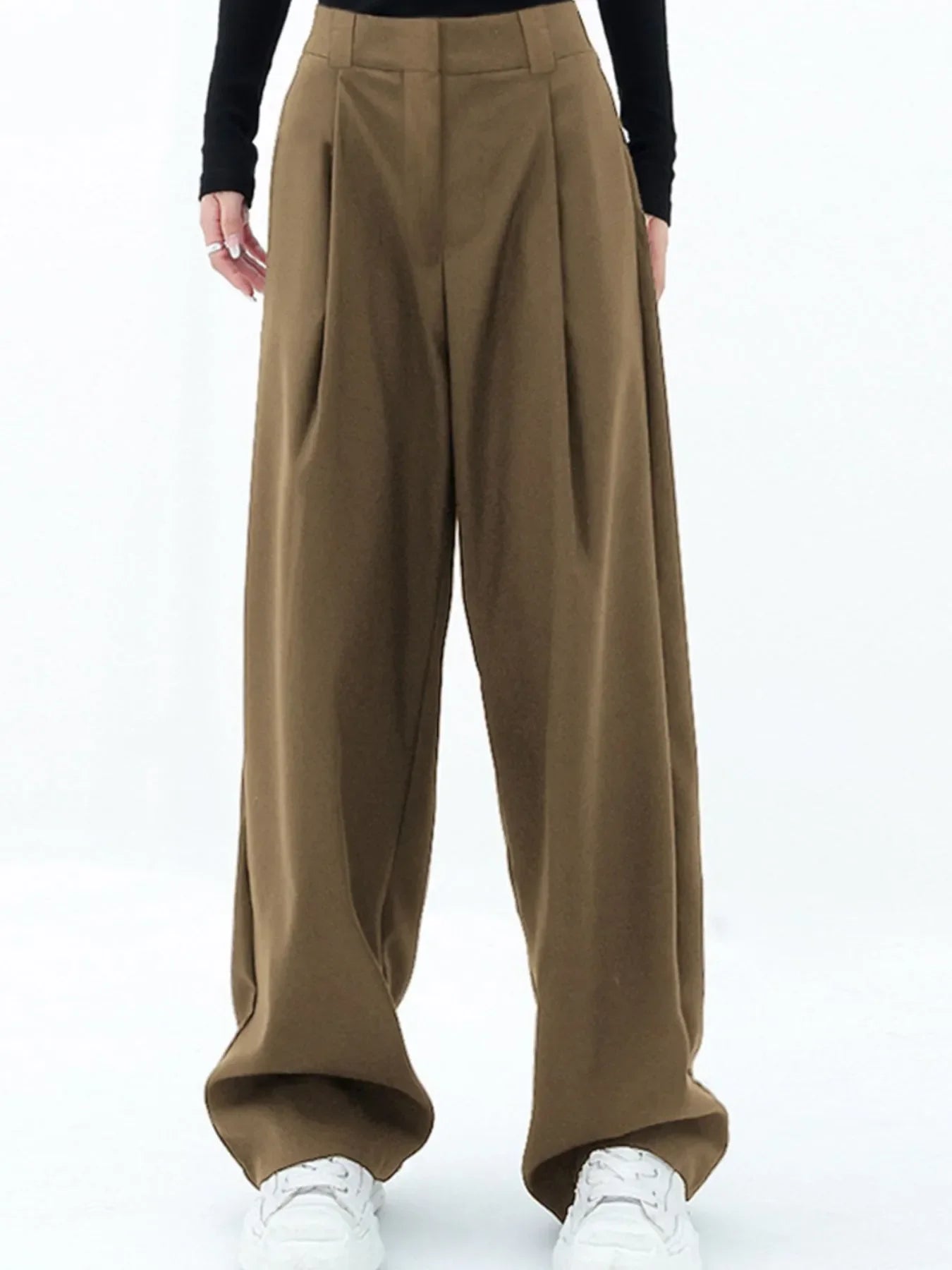 Men's High-Waisted Wide Leg Pleated Trousers