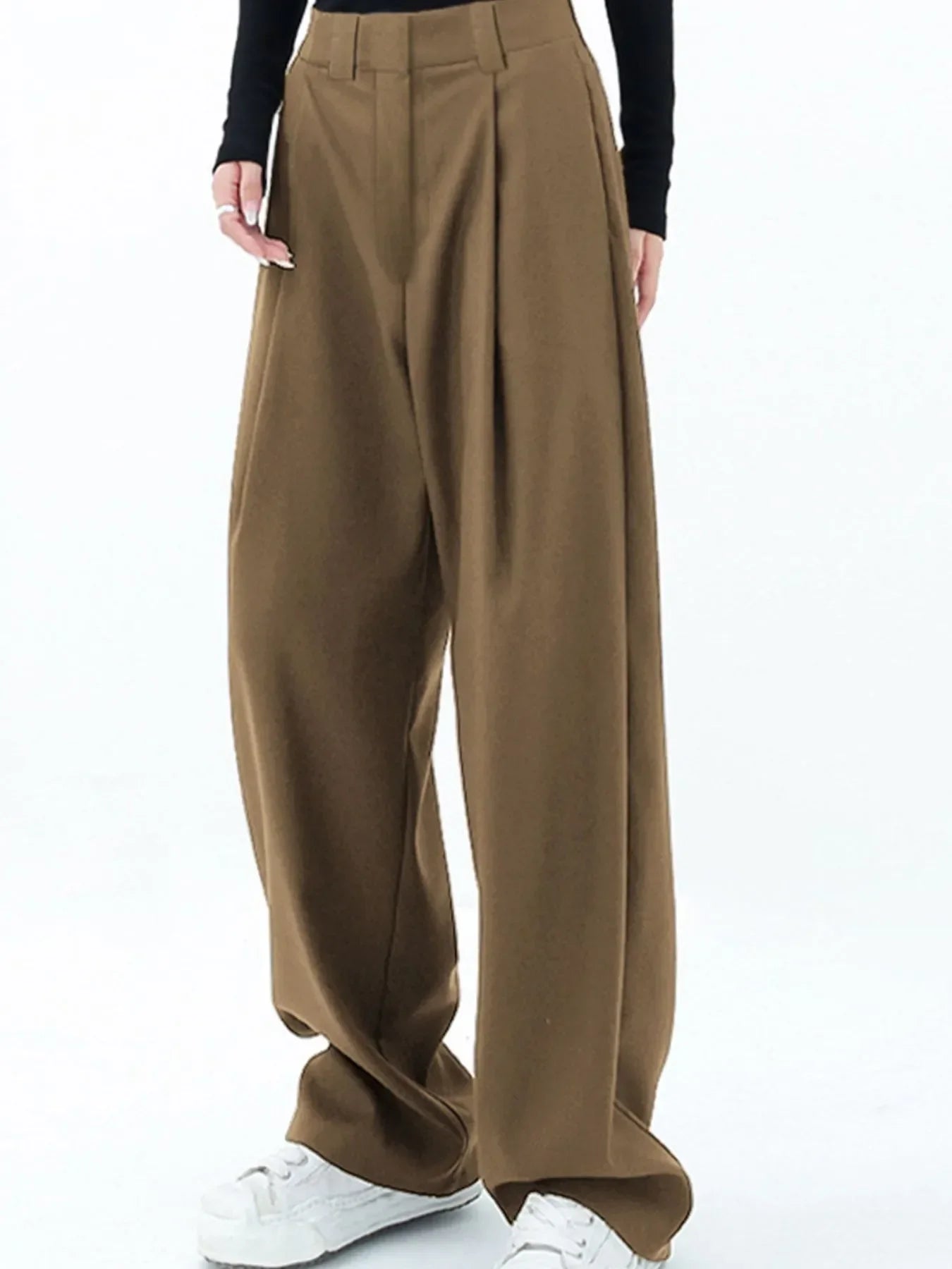 Men's High-Waisted Wide Leg Pleated Trousers