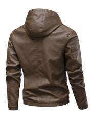 Men's Hooded Faux Leather Moto Jacket