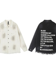 Men's Letter Back Raw Hem Button Up Shirt