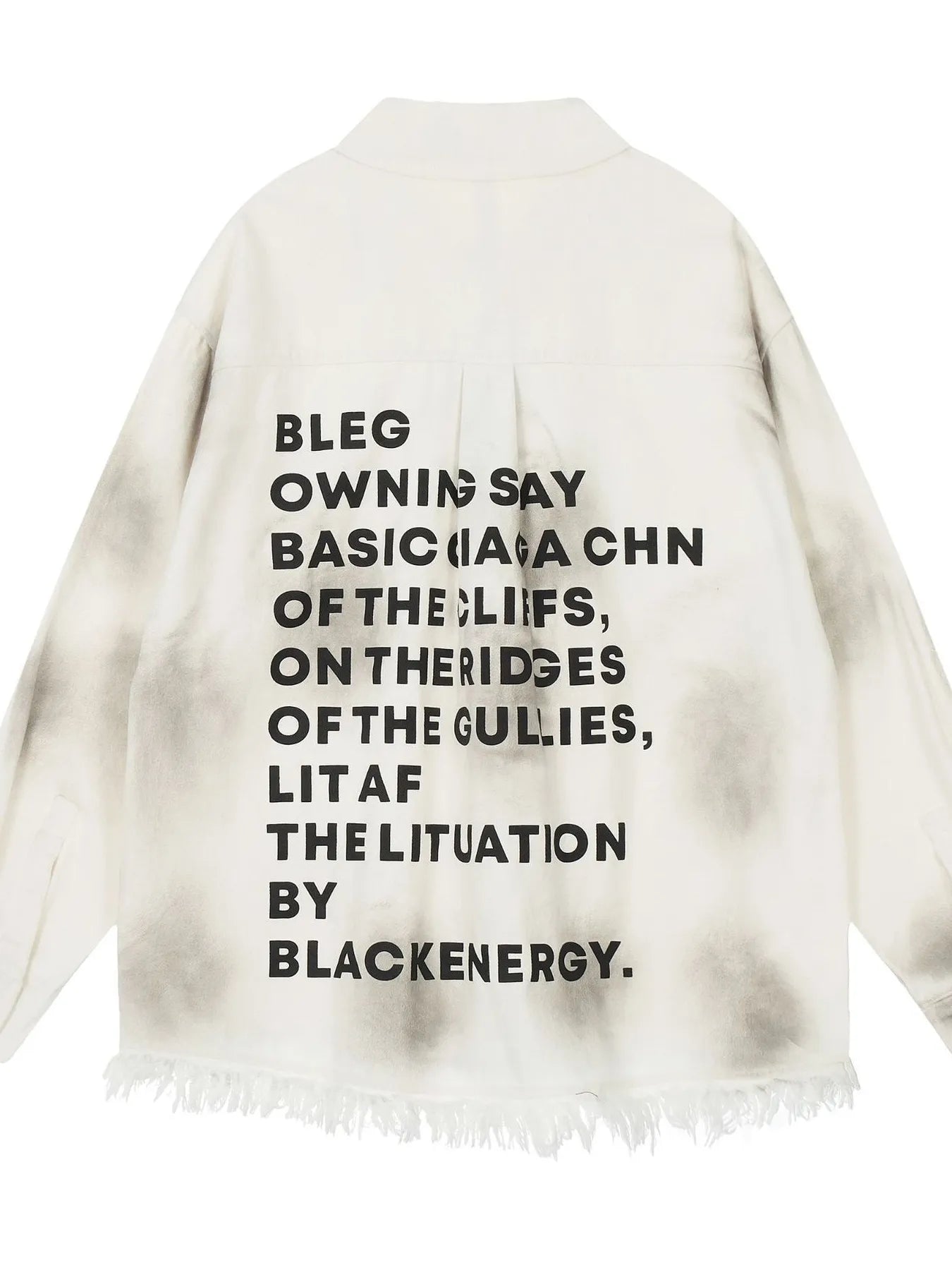 Men's Letter Back Raw Hem Button Up Shirt