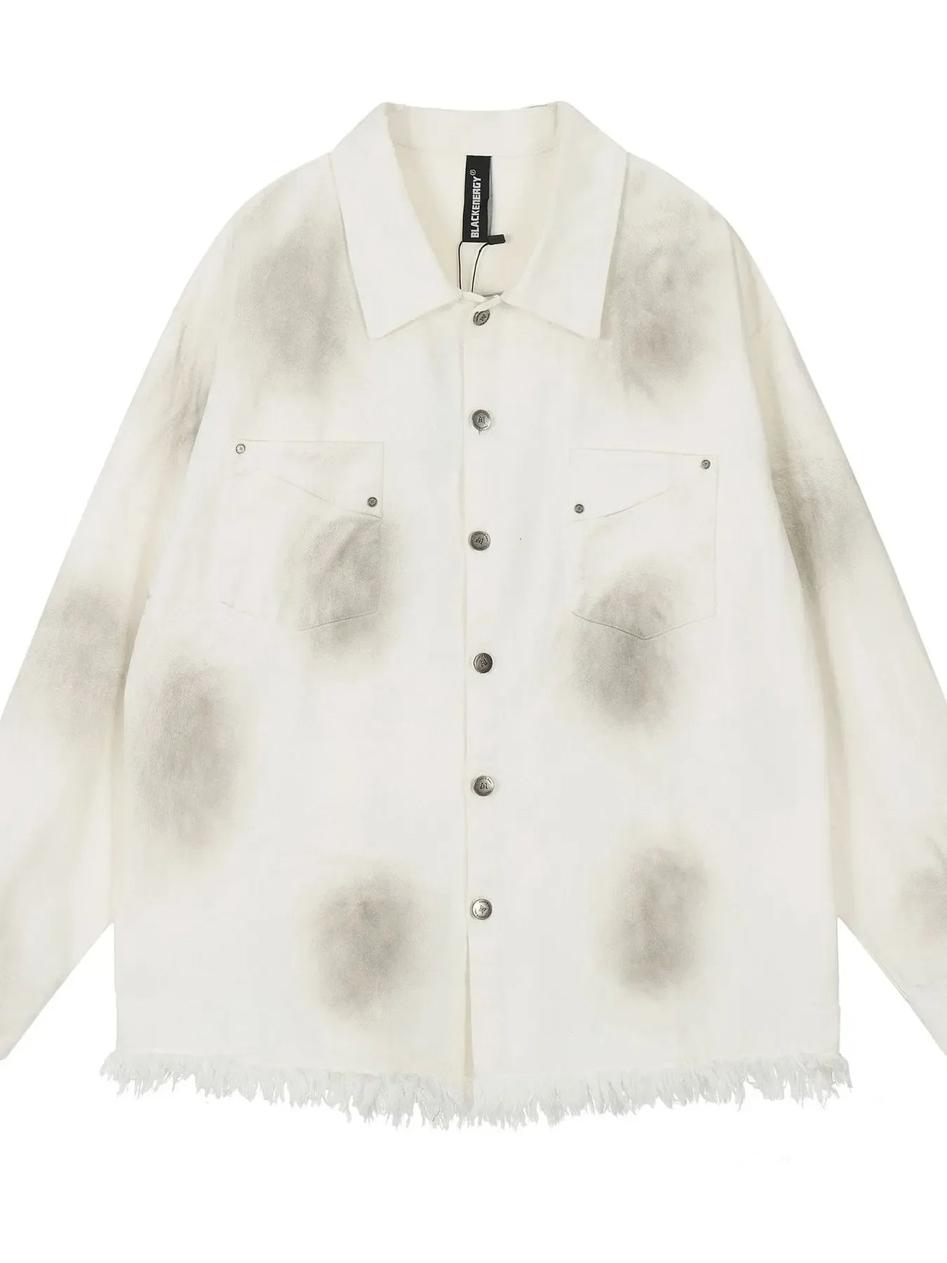 Men's Letter Back Raw Hem Button Up Shirt White / M