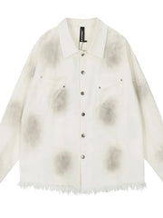 Men's Letter Back Raw Hem Button Up Shirt White / M