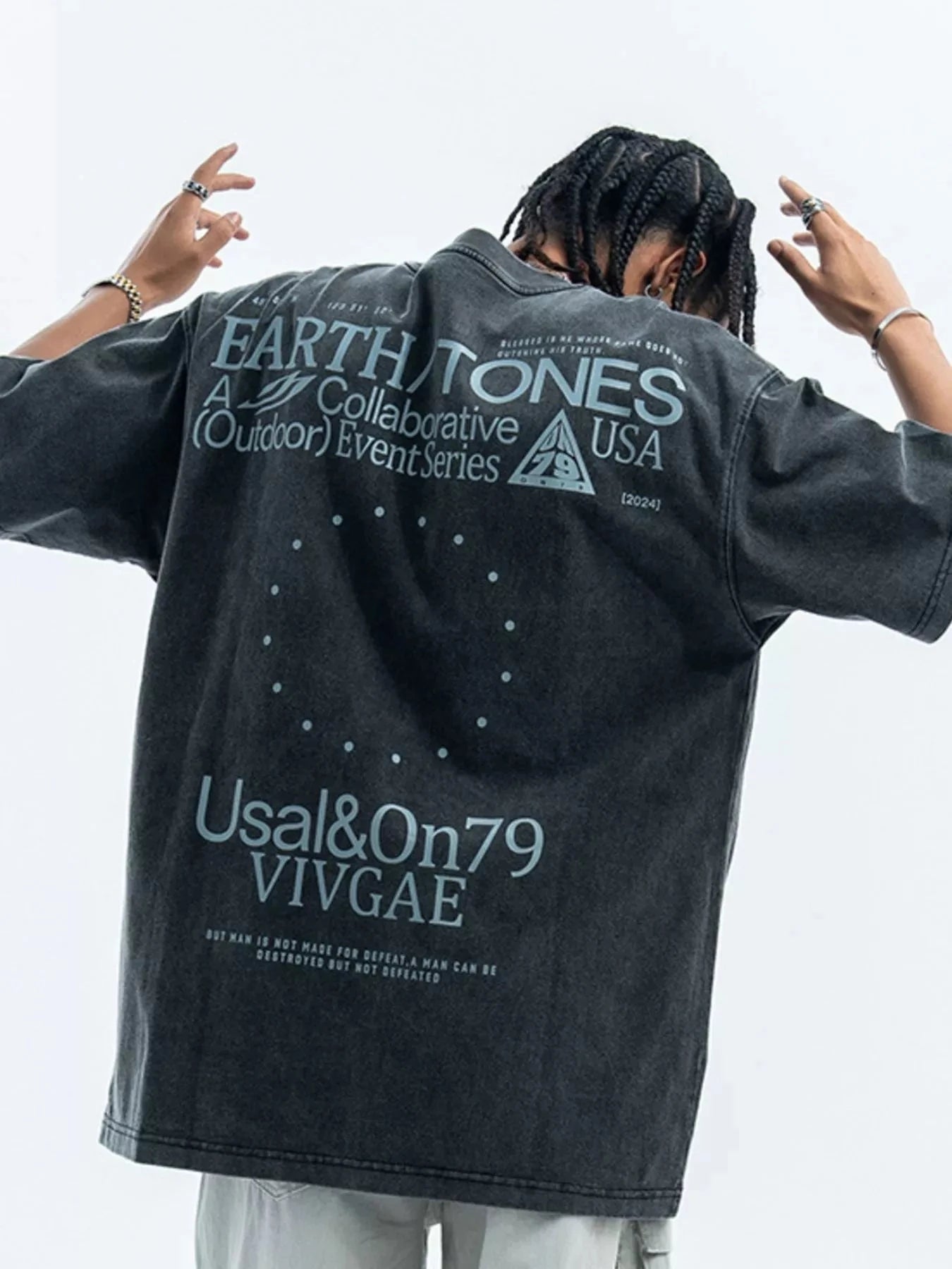 Men's Letter Back Round Neck Short Sleeve T-Shirt Dark Gray / S