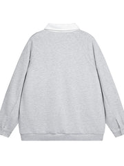 Men's Letter Contrast Long Sleeve Polo Sweatshirt