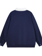 Men's Letter Contrast Long Sleeve Polo Sweatshirt