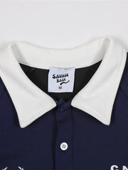 Men's Letter Contrast Long Sleeve Polo Sweatshirt