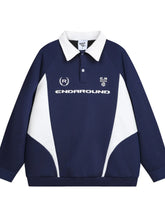 Men's Letter Contrast Long Sleeve Polo Sweatshirt Dark Blue / S