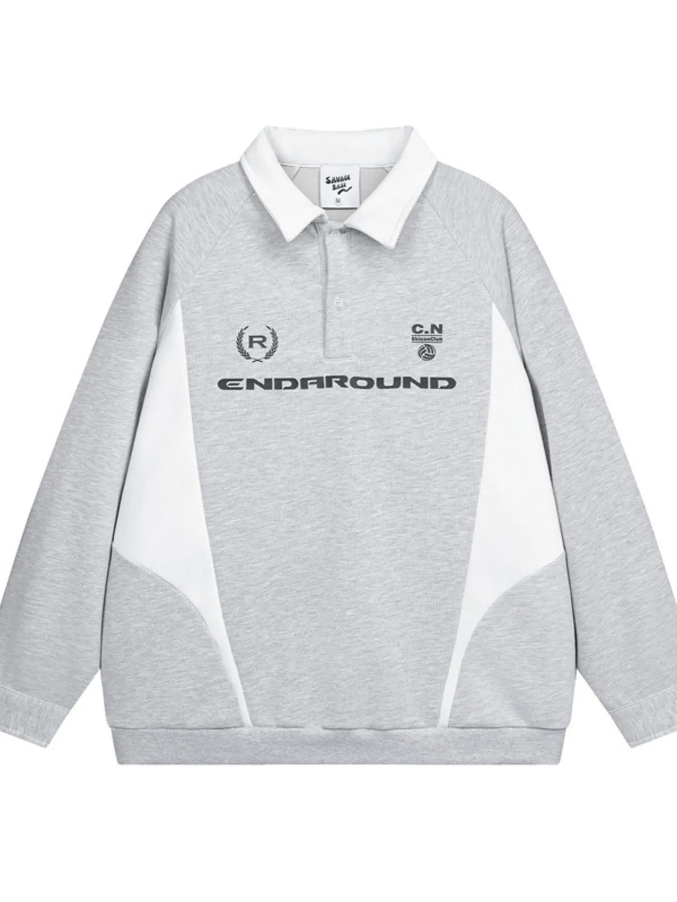 Men's Letter Contrast Long Sleeve Polo Sweatshirt Grey / S