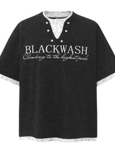 Men's Letter Graphic Round Neck Short Sleeve Contrast Trim T-Shirt Black / M