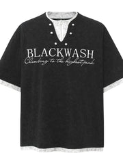 Men's Letter Graphic Round Neck Short Sleeve Contrast Trim T-Shirt Black / M