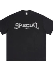 Men's Letter Graphic Round Neck Short Sleeve T-Shirt Black / XS