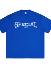 Men's Letter Graphic Round Neck Short Sleeve T-Shirt Color Blue / XS