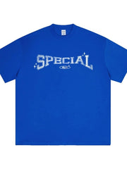 Men's Letter Graphic Round Neck Short Sleeve T-Shirt Color Blue / XS