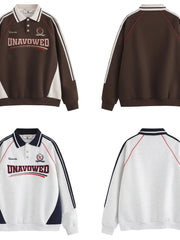 Men's Letter Graphic Striped Polo Collar Sweatshirt