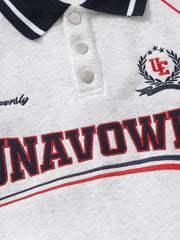 Men's Letter Graphic Striped Polo Collar Sweatshirt