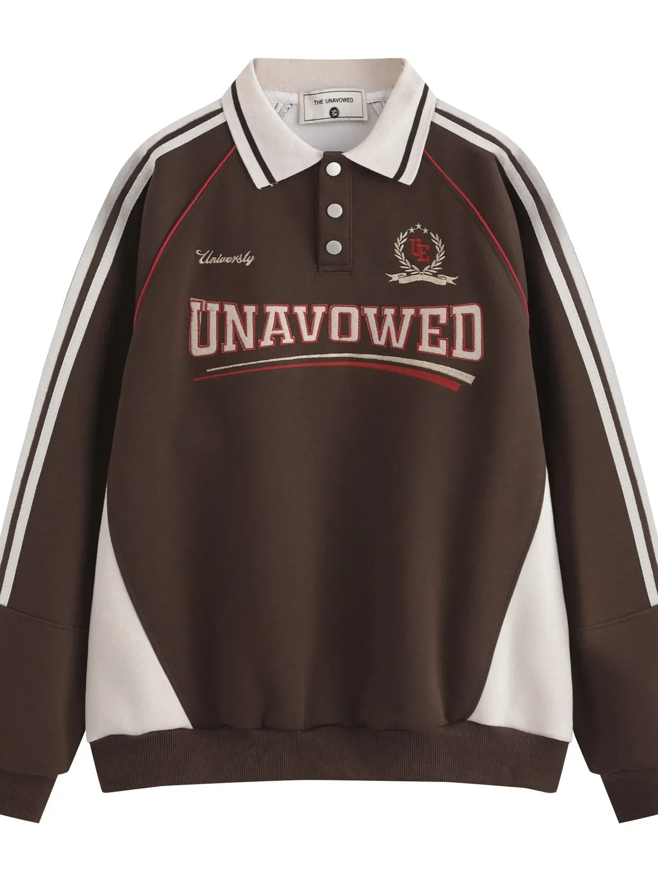 Men's Letter Graphic Striped Polo Collar Sweatshirt Coffee / S