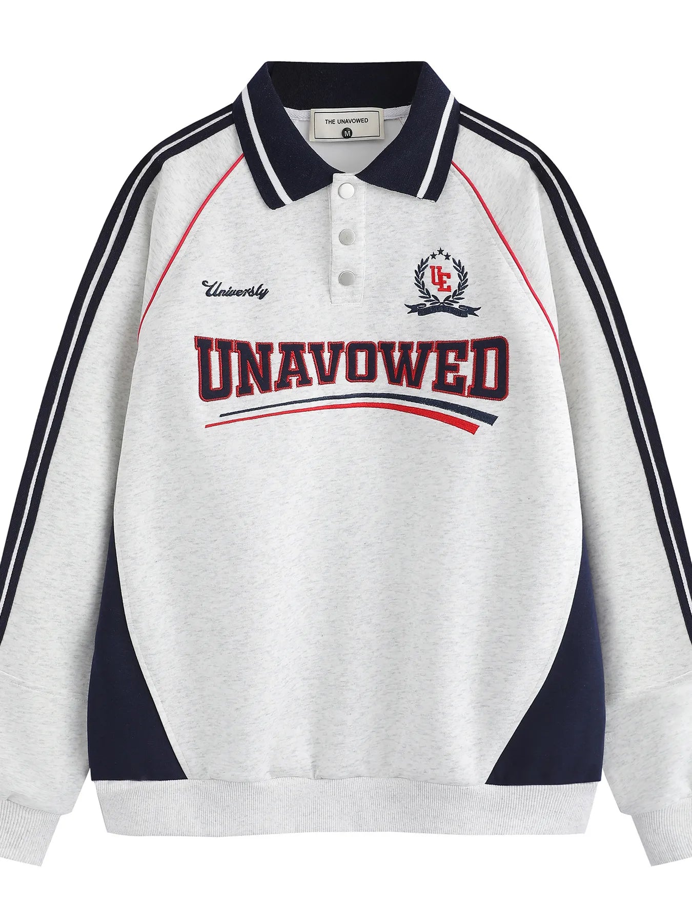 Men's Letter Graphic Striped Polo Collar Sweatshirt Flower Ash / S