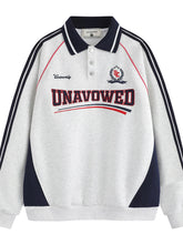 Men's Letter Graphic Striped Polo Collar Sweatshirt Flower Ash / S