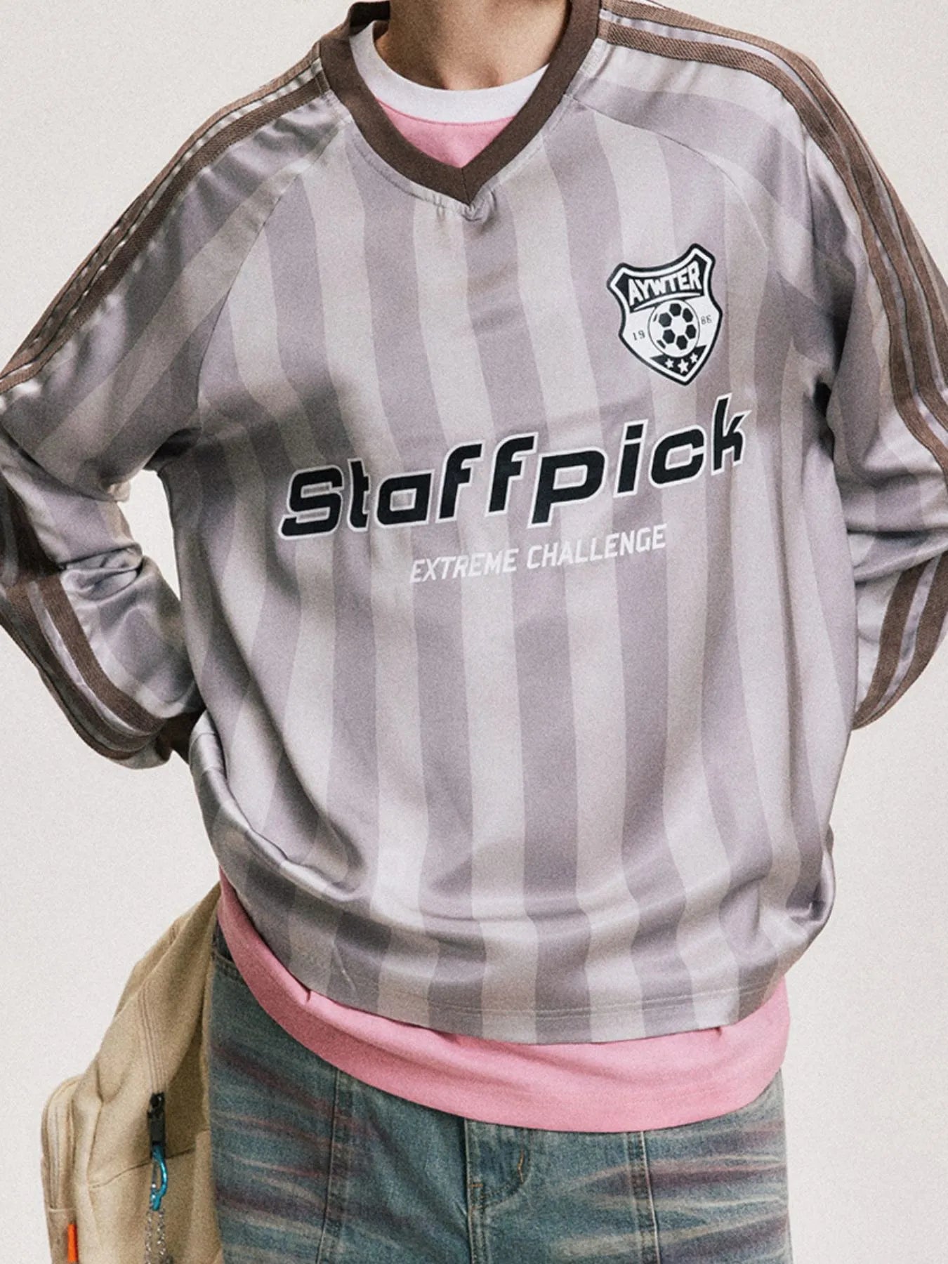 Men's Letter Graphic Striped Sweatshirt Brown / M