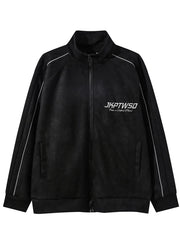 Men's Letter Graphic Track Jacket with Contrast Trim Black / S