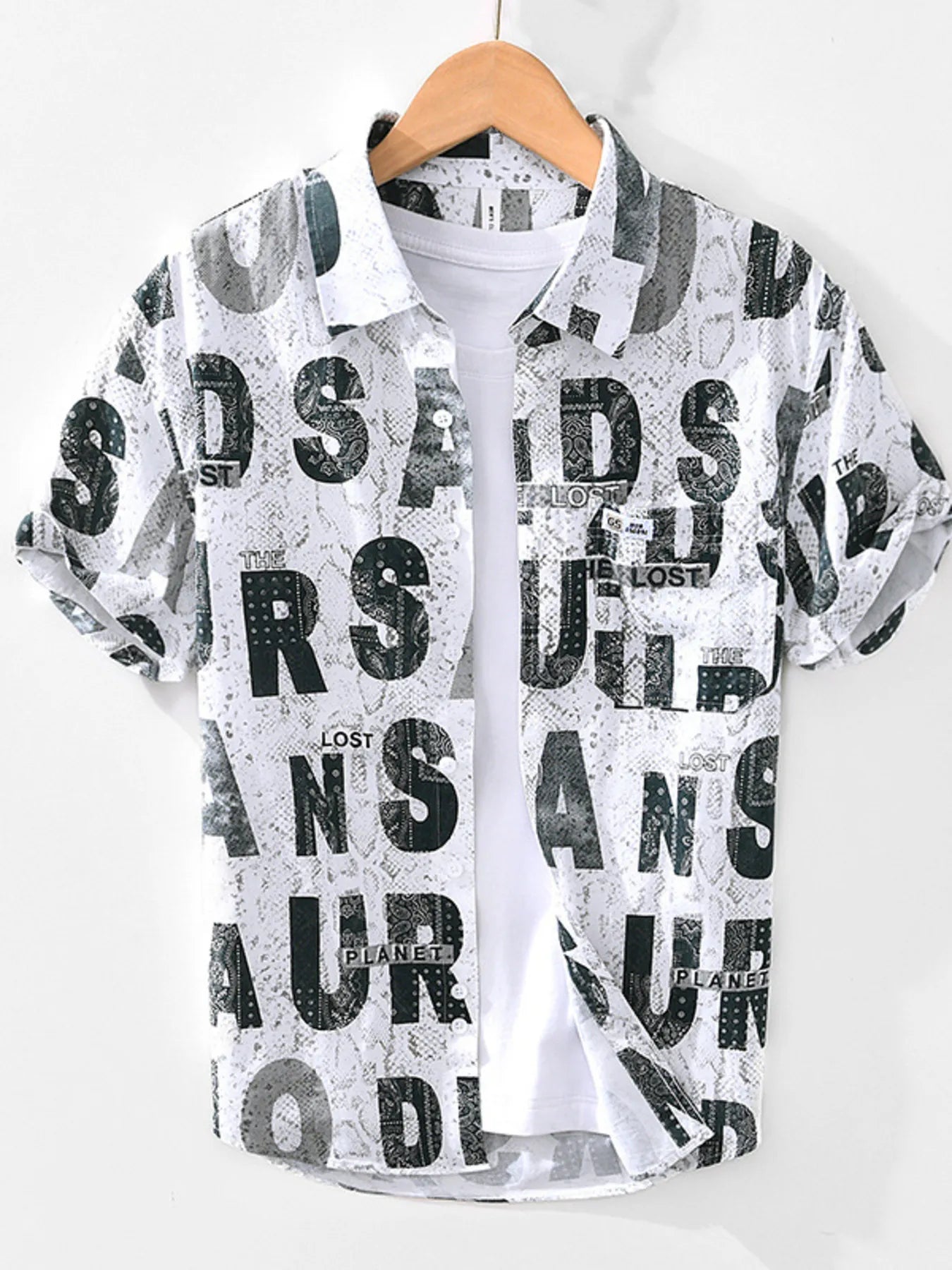 Men's Letter Print Short Sleeve Shirt White / M