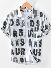 Men's Letter Print Short Sleeve Shirt White / M