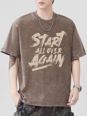 Men's Letter Round Neck Half Sleeve T-Shirt Brown / S