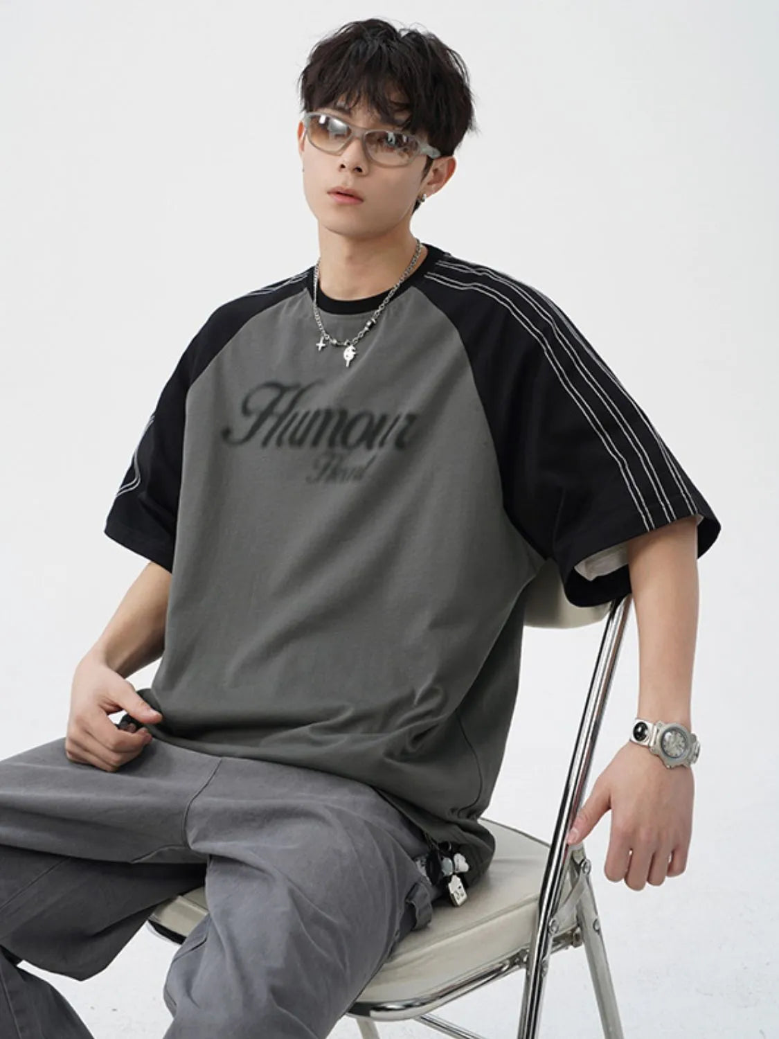 Men‘s Letter Round Neck Half Sleeve T-Shirt Dark Gray / M