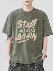 Men's Letter Round Neck Half Sleeve T-Shirt Green / S